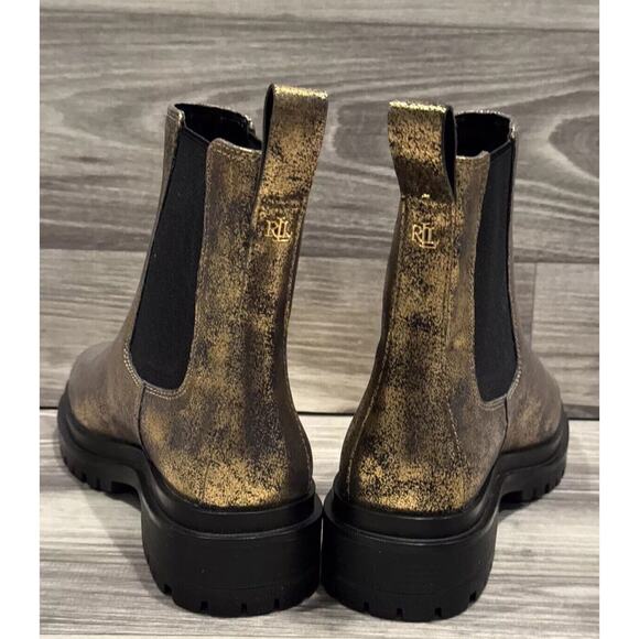 Lauren Ralph Lauren Corinne Leather Chelsea Boots Pull On Black Bronze Size 6B - Picture 4 of 16